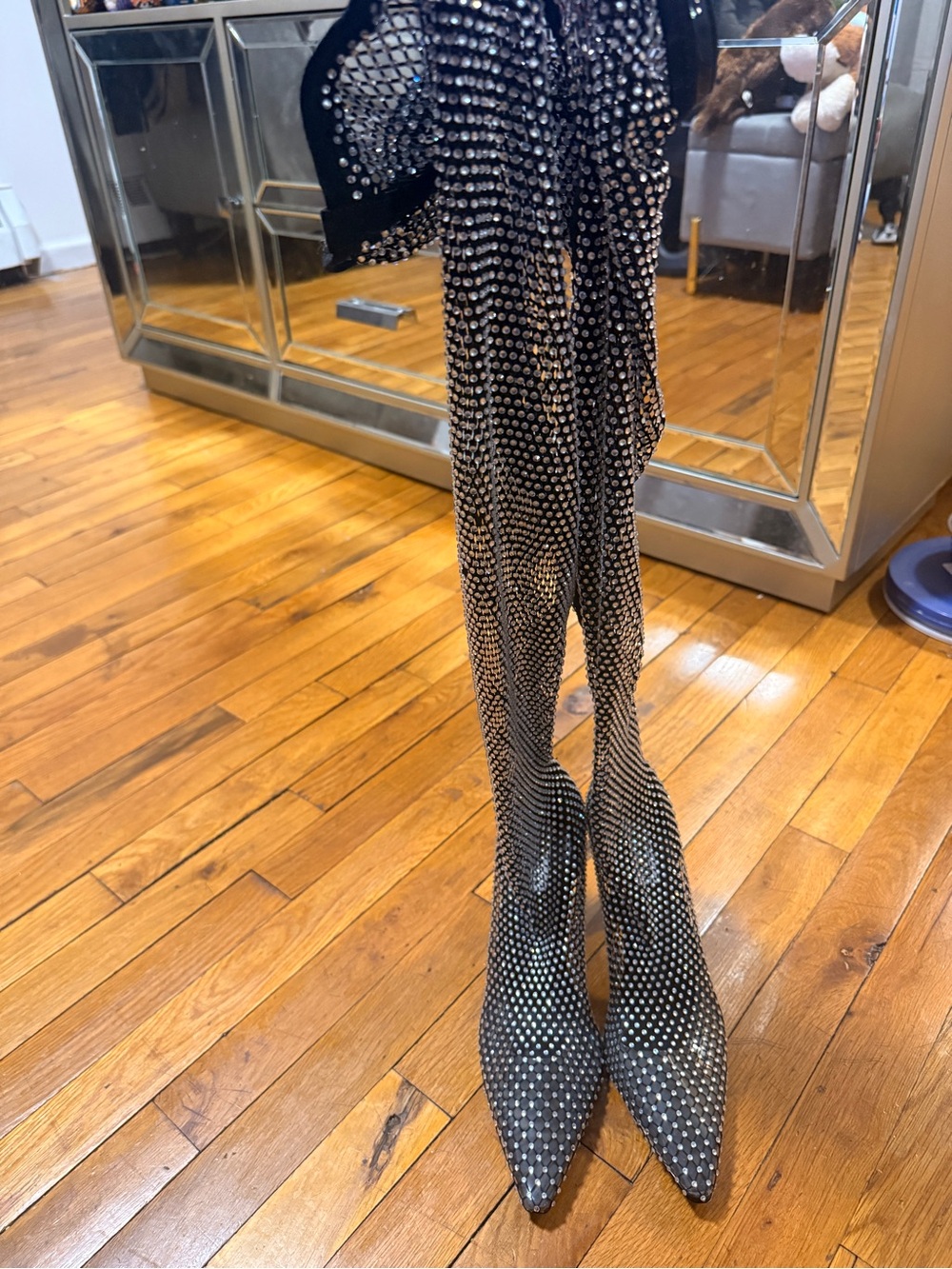 Steve Madden Black Crystal-Embellished Over-the-Knee Boots